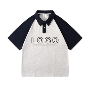 Logo personnalisé 240Gsm polos à manches courtes et à épaules tombantes 100% coton Patchwork mode Streetwear polos pour hommes - Product Image 6