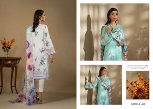 Costumes d'été élégants en coton pour femmes col en V grande taille Shalwar Kameez et robe de Faisalabad - Product Image 4