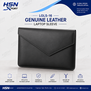 Genuine <b>Leather</b> Durable Lightweight Modern <b>Laptop</b> <b>Sleeve</b> LNJC-15 15.6 Inch Secure Flap Closure - Product Image 5