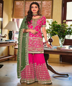 ชุดงานแต่งงานผ้าลินินปักและทำจากหินชุดสำหรับผู้หญิงอินเดียคอลเลคชั่นใหม่เสื้อผ้าสไตล์ anarkali แบบเต็มรูปแบบ - Product Image 2