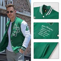 Chaqueta con letras de lana bordada de chenilla pesada de algodón 100% personalizada para hombres, chaqueta universitaria de béisbol Varsity