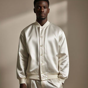 Veste bomber en toile satinée personnalisée pour homme, bouton en corne, col rond, style streetwear, imperméable, hiver, vêtement d'extérieur - Product Image 1