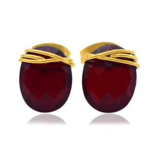 ต่างหูโกเมนแบบเหลี่ยมเพชรพลอยสำหรับผู้หญิงต่างหูแบบพันด้วยลวดทำด้วยมือ - Product Image 1