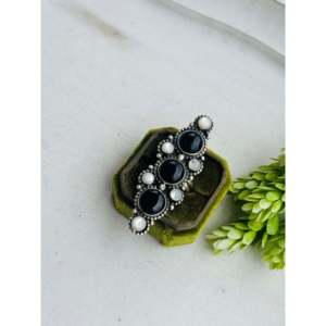 Sheila Becenti <b>Adjustable</b> Statement <b>Ring</b> Multi-Color Onyx and Sterling Silver Cluster Bezel Set Opal for Everyday Wear - Product Image 3