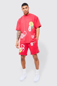 Conjunto de dos piezas de estilo callejero para hombre impreso de fabricante personalizado sólido transpirable Puff impreso camisa pantalones cortos de talla grande para - Product Image 2