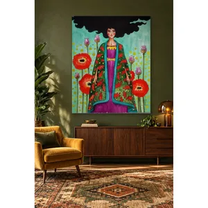 Fida Woman in Patterned Kaftan Among Poppies <b>Canvas</b> Print - Product Image 5