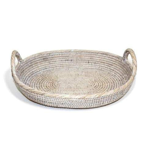 Bandeja de servicio de ratán blanco de lujo, bandeja tejida hecha a mano, cocina con estilo bohemio, comedor, centro de mesa decorativo, acento - Product Image 1