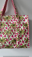 Bolso Tote de Algodón Acolchado con Patrón Sólido Hecho a Mano, Ecológico para Viajes, Cierre Abierto, Todas las Temporadas, Vacaciones de Verano, Compras en la Playa