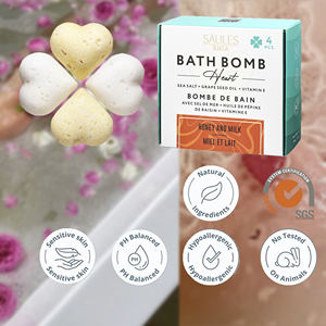 Bombes de bain personnalisées OEM ODM en forme de cœur, coffret cadeau de 4 x 90g, bombes de bain effervescentes parfumées au lait et au miel, boules d'aromathérapie - Product Image 1