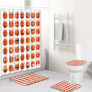 Starry Cartoon Animals Print <b>Bathroom</b> Rug <b>Set</b> Shower Curtain Toilet Cover Bath <b>Mat</b> 4 Piece - Product Image 3
