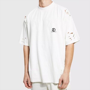 Camisetas de gran tamaño de algodón de alta calidad para hombres, estampado desgastado, diseño de manga corta ligero e informal, colores sólidos personalizables - Product Image 4