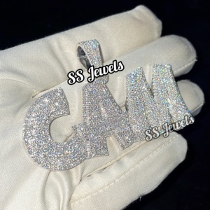 Custom VVS Moissanite 925 <b>Silver</b> Pendant Fully Iced Out Name Charm <b>Necklace</b> for Birthday or Hip Hop Style Accessory - Product Image 3