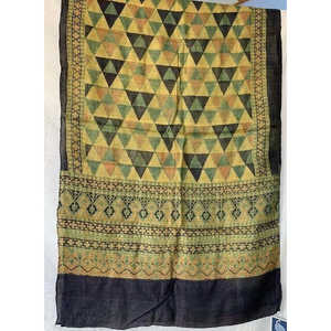 Châle en soie Tussar Ajrakh imprimé motif temple Ocre Jade, Écharpe élégante pour femme - Product Image 6