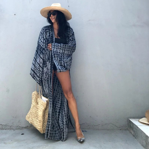 Kimono largo de rayón con estilo para mujer, ropa para playa y vacaciones, 100% - Product Image 1