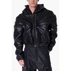 Sudadera corta con capucha de cuero negro - Product Image 2