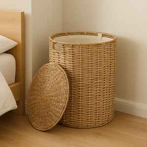 Cestas de almacenamiento redondas versátiles tejidas a mano de ratán Natural con asas duraderas para ropa de lavandería zapatos y decoración del hogar - Product Image 3