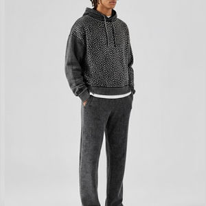 Service OEM – Survêtement d'hiver streetwear coupe classique avec strass sur toute la surface, sweat à capuche et pantalon de jogging décontractés pour homme, 100 % coton - Product Image 6