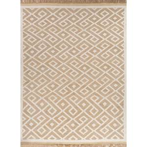 Alfombra de Lana Tejida a Mano Color Marfil con Diseño Geométrico Rectangular Tipo Rompecabezas para Sala de Estar, Entrada, Modelo para Adolescentes Número Skjw-04 - Product Image 1