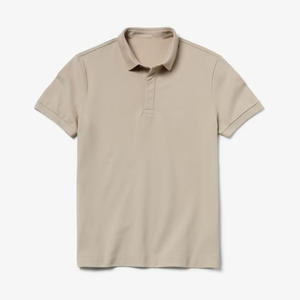 Polo de algodón elástico con logotipo bordado personalizado, camisa de ajuste Regular, color Beige claro, piqué con solapa de botón oculto y Rib, 100% - Product Image 6