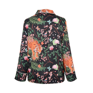 Tiger Leopard Botanical PajamaSeda Pijama Pijamas de satén Pijamas de mujer para mujer conjunto - Product Image 3