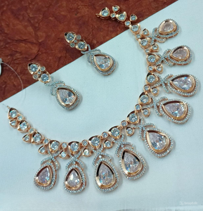 AMERICAN DIAMOND BRIDAL NECKLACE <b>SET</b> and HIGH QUALITY & CLASSIC EARRINGS <b>JEWELLERY</b> <b>SET</b> for WEDDING <b>JEWELLERY</b> CLASSIC STYLE <b>WOMEN</b> - Product Image 1
