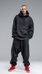 Ensemble de survêtement en molleton 100% coton, coupe ample, sweat-shirt et pantalon de jogging pour homme, streetwear d'hiver, survêtement ample en molleton pour homme, ensemble 2 pièces - Product Image 3