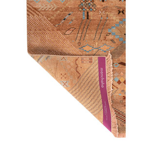 Manchaha Classic Large Area Wool & <b>Silk</b> Hand Knotted Rugs <b>Red</b> Orange Geometric Pattern for Home Hallway-Model Lub-119 for Teens - Product Image 5