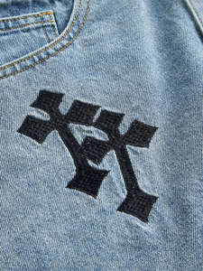 Women's Shorts Tasseled Denim Shorts Punk Style Cross Embroidery Raw Hem High Waist Jean Vintage Casual Summer Streetwear - Product Image 3