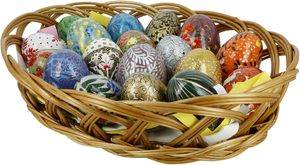 Decoraciones de Pascua de madera Papel Mache Huevos colgantes en cesta Niños, Escuela y Oficina Suministros para fiestas, La mejor idea de regalo - Product Image 4