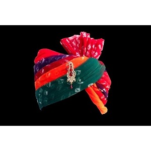 Rajasthani Bandhani Safa Jodhpuri Rajputi Pheta Groom Headwrap Velcro Pagdi Diwali Safa Panchrangi Turban For Dulha Baraati - Product Image 1