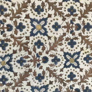 Tela de Algodón Estampada a Mano con Diseño Floral Geométrico Completo |   Textil Étnico Indio Azul Marrón - Product Image 1