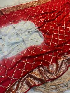 Shree ชุดซารีสำหรับเจ้าสาวผ้าพิมพ์ลายชิเวกซ์สองโทนสีวิสคอสจากอินเดีย - Product Image 4