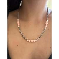 Collier Navajo en coquillages roses avec argent sterling et perles d'imitation de 3 mm