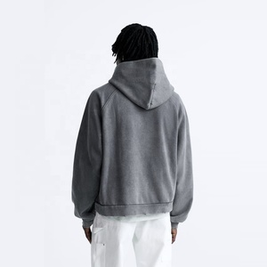 Boxy personnalisé 450gsm surdimensionné poids lourd goutte épaule en détresse acide lavage sweat à capuche zippé pour hommes coupe ample pull à capuche décontracté - Product Image 2