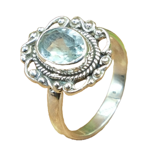 925 Sterling Silver Natural Blue Topaz Oval Cut Handmade Vintage Boho <b>Ring</b> | Artisan Rope Design <b>Statement</b> <b>Ring</b> | Wholesale - Product Image 1