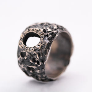 Handmade 925 Sterling Silver Organic <b>Black</b> Diamond Signet <b>Ring</b> Vintage Style Wide Band Wedding Gift Made in Turkey - Product Image 1