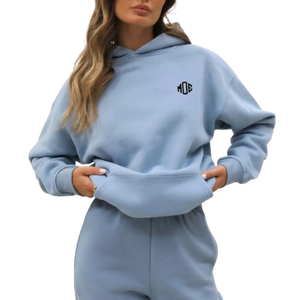 Sudadera Holgada Azul Claro para Mujer, de Algodón y Felpa, Estilo Urbano, para Venta al por Mayor con Marca Personalizada - Product Image 1