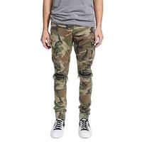 Fabricant de pantalons cargo personnalisés, streetwear, hip hop, pantalons cargo skinny déchirés, patchs en cuir, pour hommes