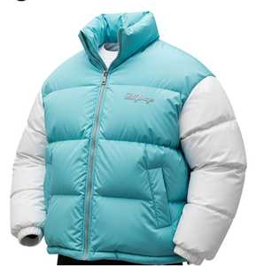 Veste matelassée en laine chaude d'hiver, couleur unie, col montant, fermeture éclair, détail bouton, impression personnalisée sur le devant, mode décontractée pour homme, bulle - Product Image 4