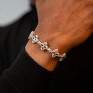 <b>Mens</b> 925 silver moissanite butterfly link bracelet multicolor stone diamond look elegant engagement style fine jewellery - Product Image 1