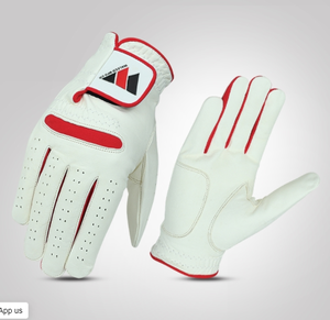 Gants de golf en cuir Cabretta pour gaucher avec logo en patch de caoutchouc imprimé sur mesure, design antidérapant à doigts complets et sangle réglable pour le sport - Product Image 1