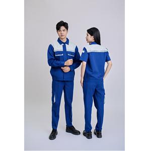 ชุดชุดทำงานสีฟ้าและเทาแขนสั้นระบายอากาศได้ดีจากเวียดนาม - Product Image 5