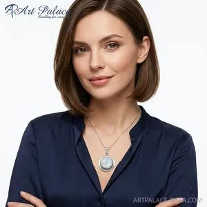 Colgante Clásico de Plata Chapada con Piedra Lunar Arcoíris, Engaste de Bisel, Forma de Bola Solitaria, Joyería de Moda Unisex, Regalo - Product Image 2