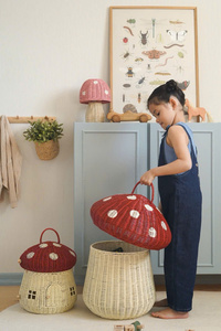 Wicker nấm giỏ cho trẻ em Đồ chơi lưu trữ tay dệt mây tự nhiên trang trí nấm nhà giỏ sinh thái thân thiện - Product Image 5