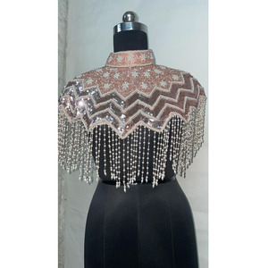 Cape perlée à la main de créateur sur mesure avec col-Soirée de luxe et style tapis rouge adapté aux clients et revendeurs de boutique - Product Image 1