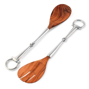 Serveur à salade poli mat argenté avec poignée papillon Outils à salade en bois les plus vendus au prix d'usine - Product Image 3
