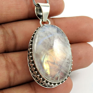 Collar con colgante de piedra lunar arcoíris Natural de forma ovalada, regalo para mujer, piedras preciosas de Plata de Ley 925, fabricante de joyería al por mayor - Product Image 4