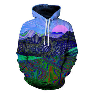 Sudadera con capucha gráfica abstracta multicolor para hombre patrón psicodélico ropa de calle pulóver OEM ODM logotipo personalizado fabricante - Product Image 1