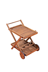 Carrito de barra de madera sólido de 2 niveles con ruedas, carrito para servir vino y bebidas para el patio exterior del hotel en casa - Product Image 5