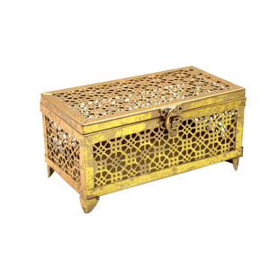 Modern Gold Plated <b>Glass</b> Iron Decorative Rectangle Jewelry <b>Box</b> for Wedding & Home Table Display Square Pattern Carton Packed - Product Image 1